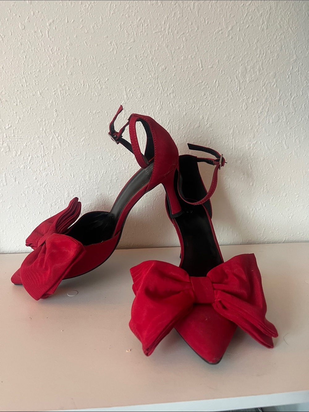 a new day Red Bow Pointed-Toe Ankle-Strap Heels